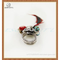 Exaggerated Lady Red Feather Resin Beads Silver Elastic Ring